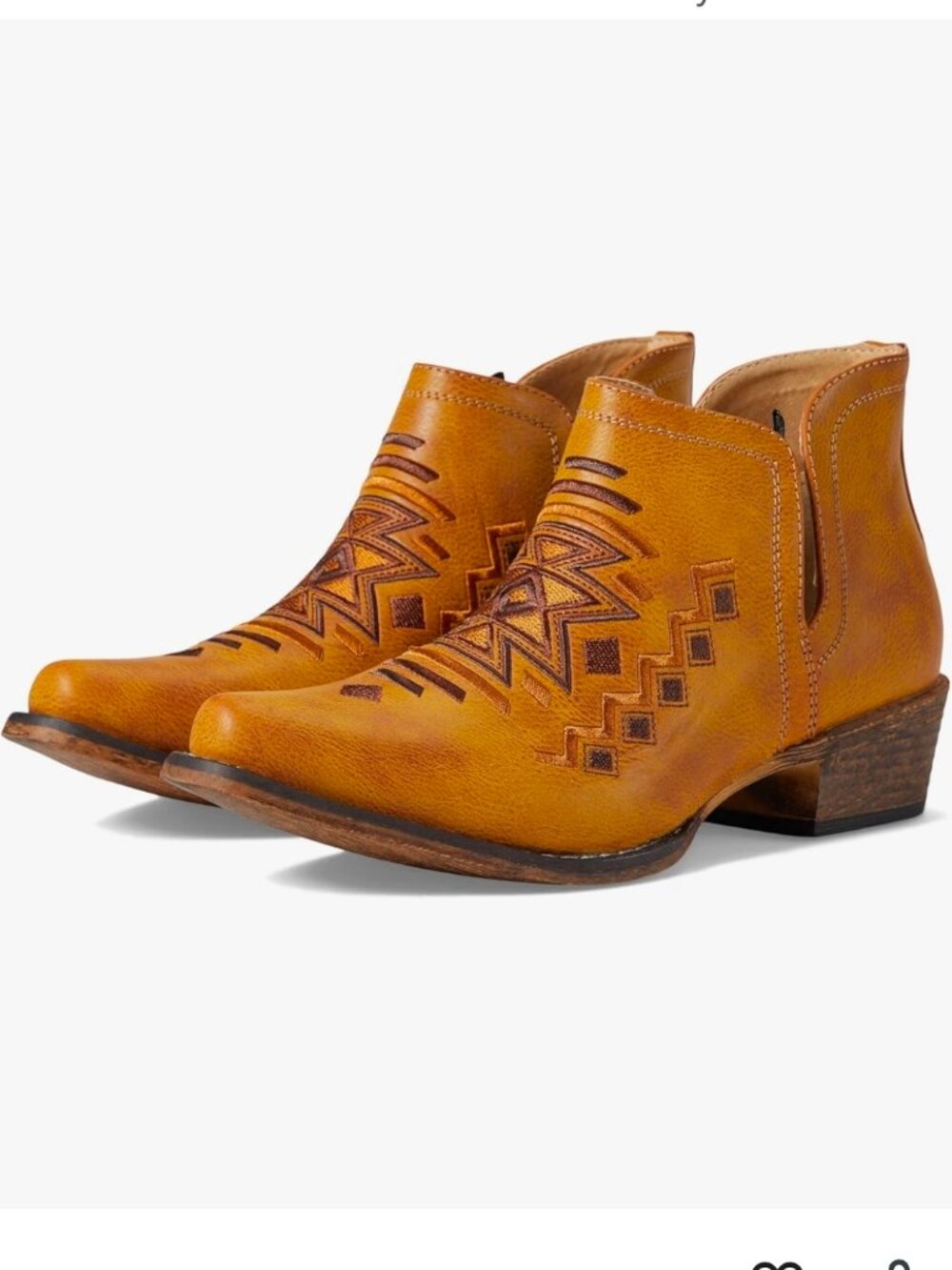 ROPER Womens Tan Ava Laser Embossed Snip Toe Casual Boots Ankle Low Heel 1-2"